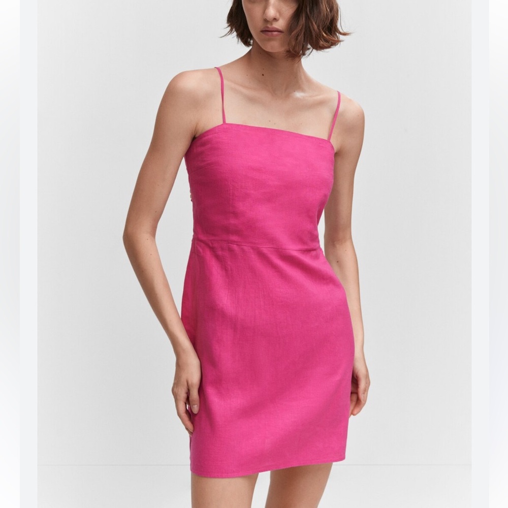 Mango Pink Linen Mini Dress
